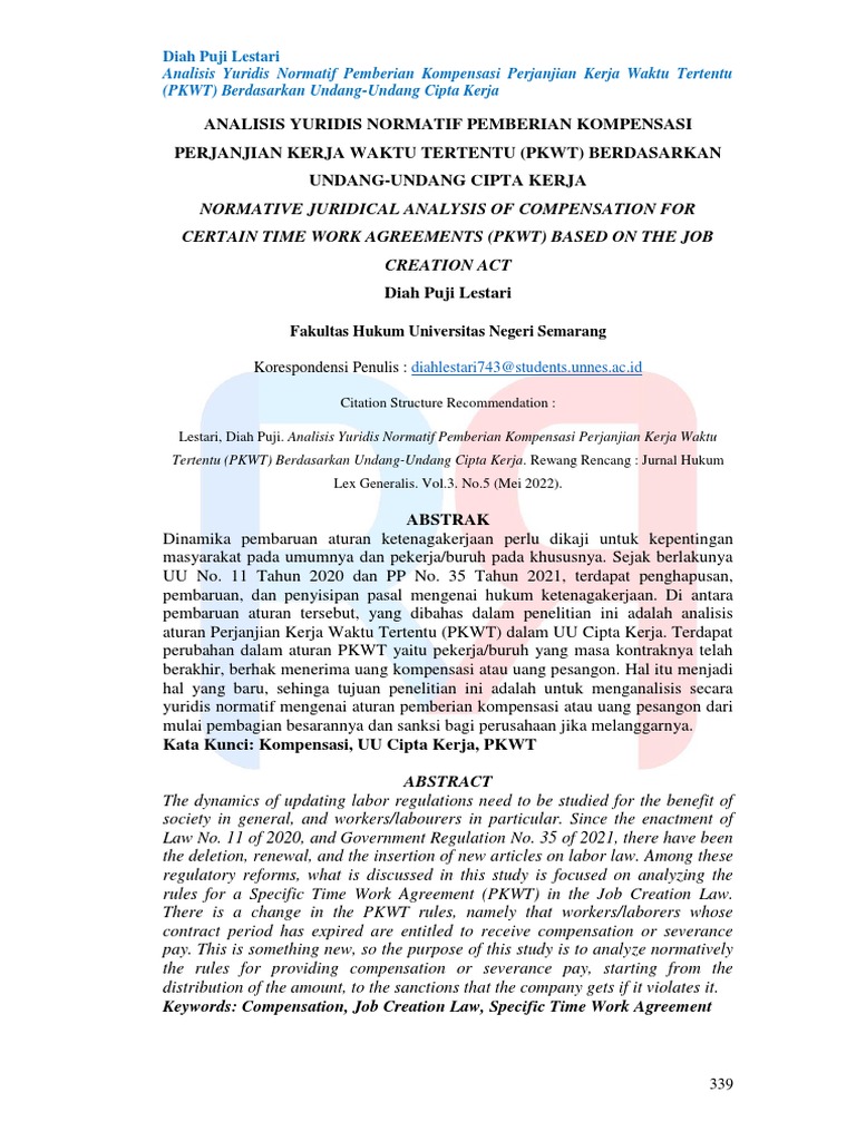 Analisis Yuridis Pemberian Kompensasi PKWTT | PDF