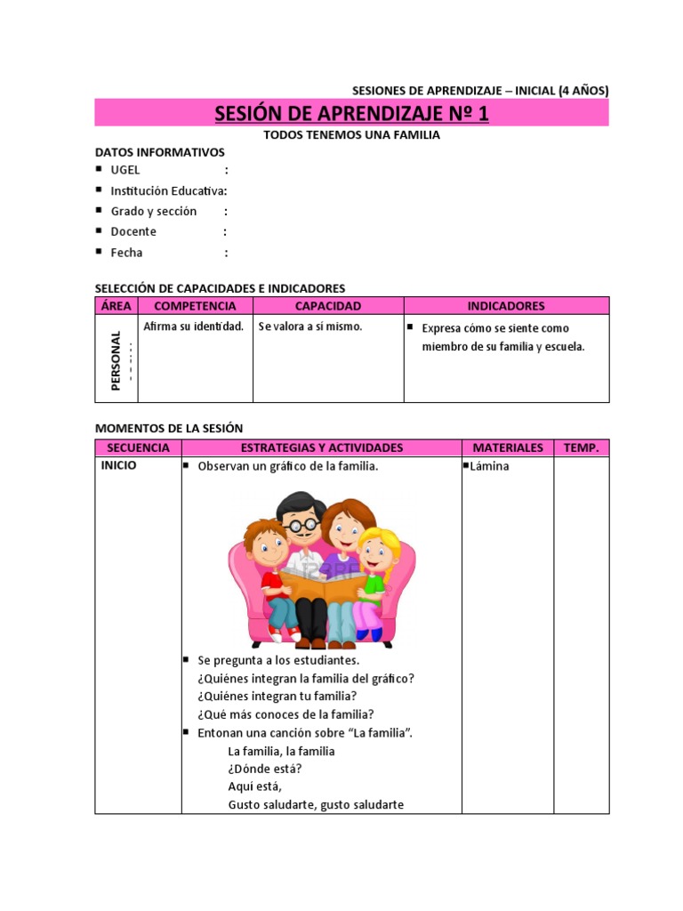 Sesiones de La Unidad Familia Mayo 4 Anos | PDF | Aprendizaje | María ...