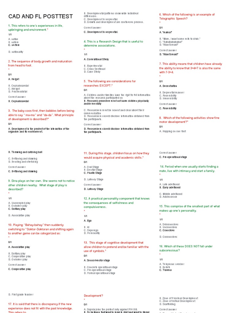 CAD and FL Posttest Questions | PDF | Learning | Reinforcement