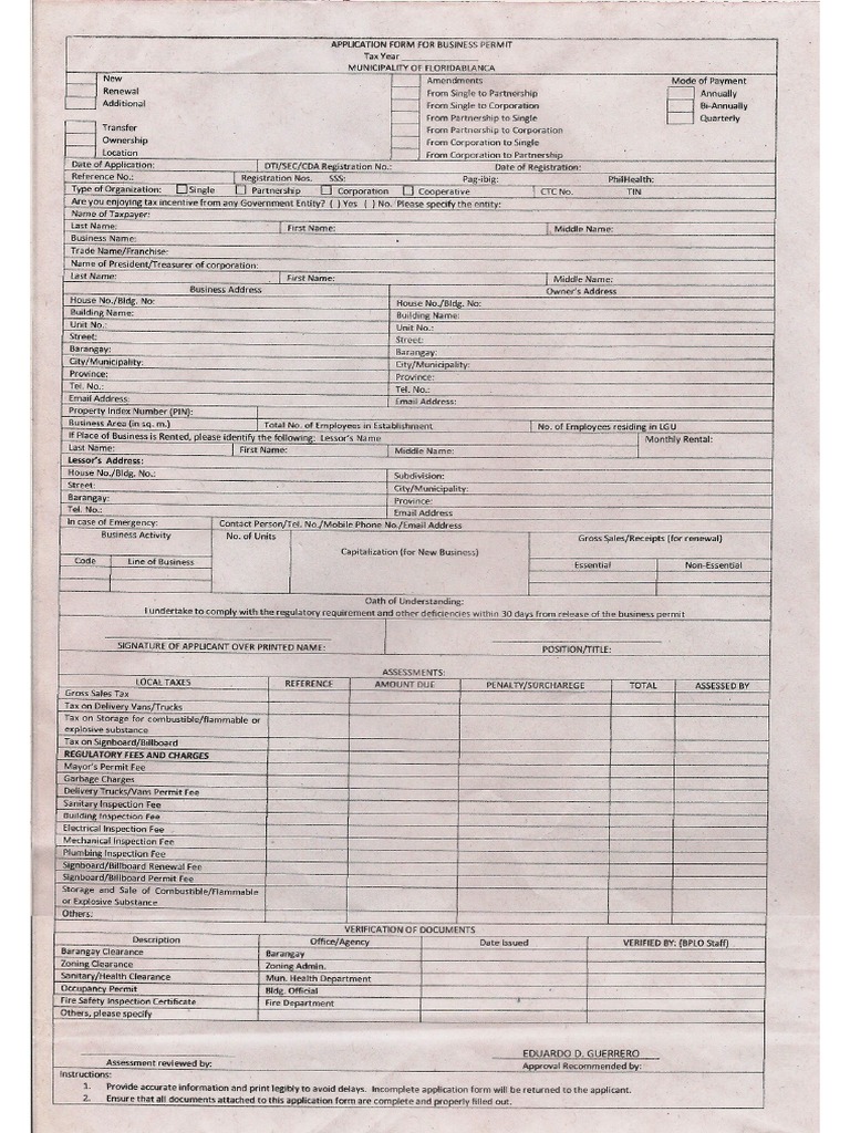 Application Form For Business Permit | PDF
