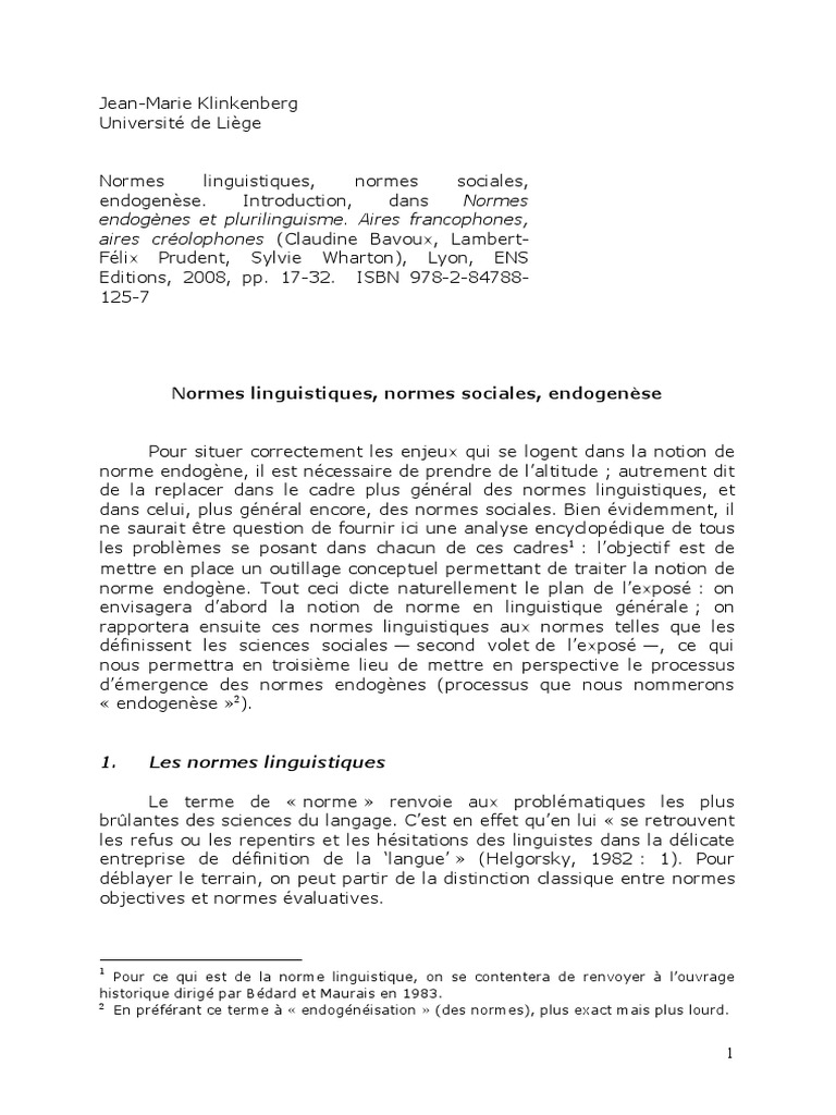 Normes linguistiques et endogenèse | PDF | Linguistique | Concept