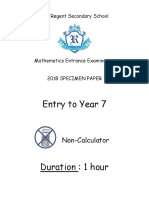 Maths Sample Question Paper - Year 7 Entrance Examination