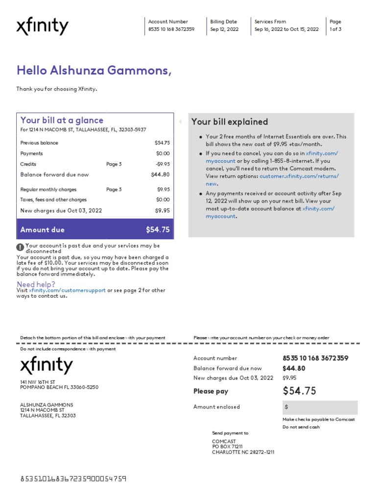 Xfinity Statement 20220912 PDF Fee Economies