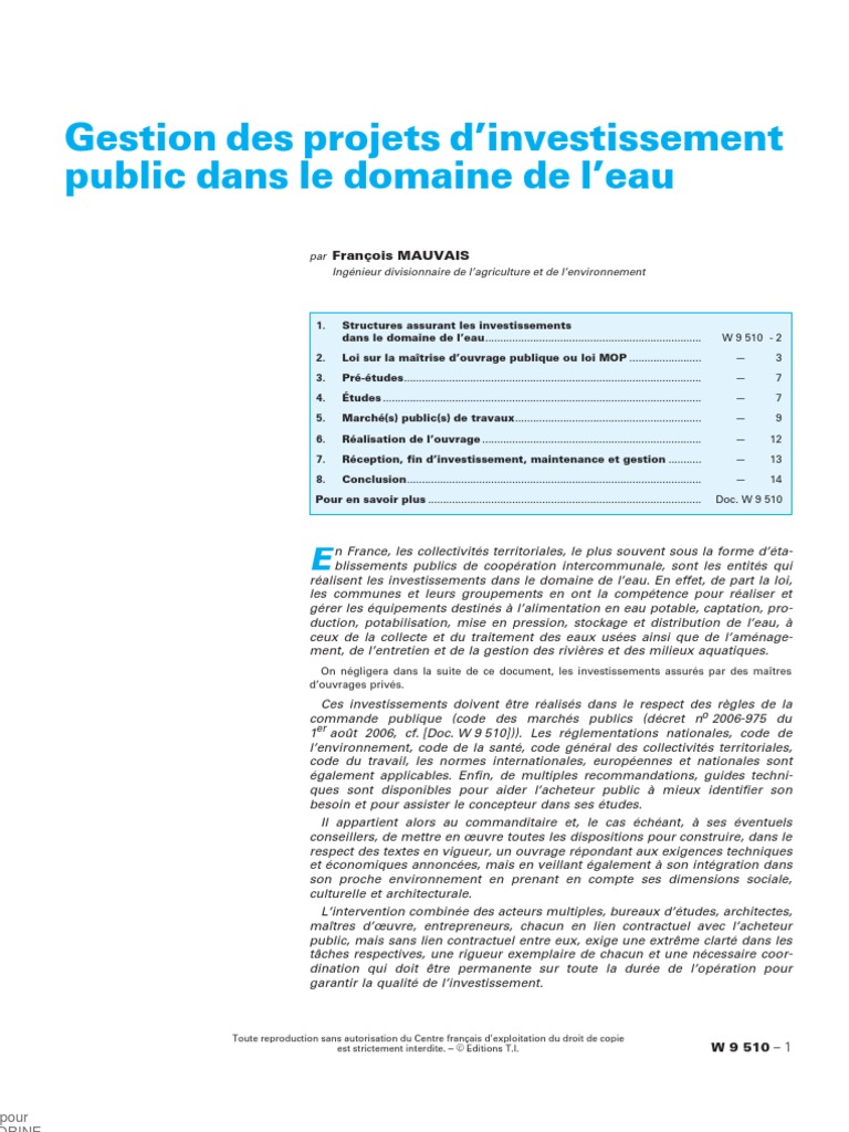 Gestion des projets d'eau en France | PDF