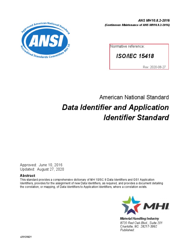 Iso 15418. Ansi MH10.8.2 - CM2020-08-27+ | PDF | Identifier ...