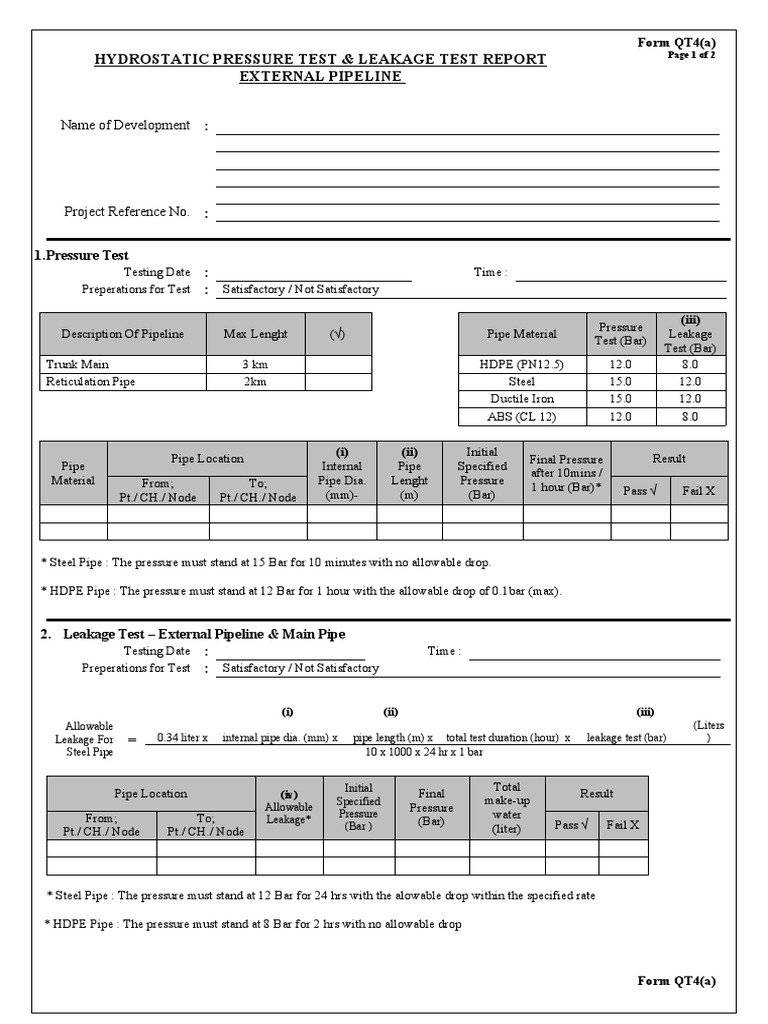 Pressure & Leakage Test | Download Free PDF | Pipe (Fluid Conveyance ...