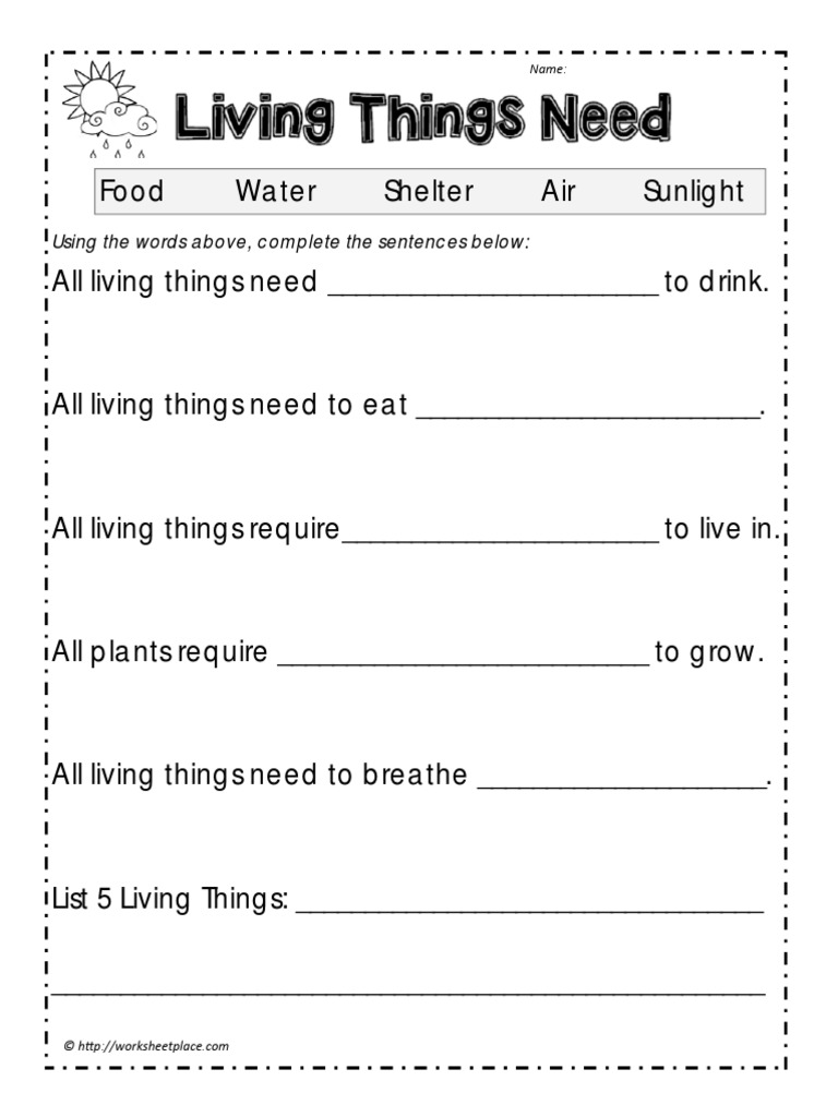 Living Things Need Worksheet | PDF