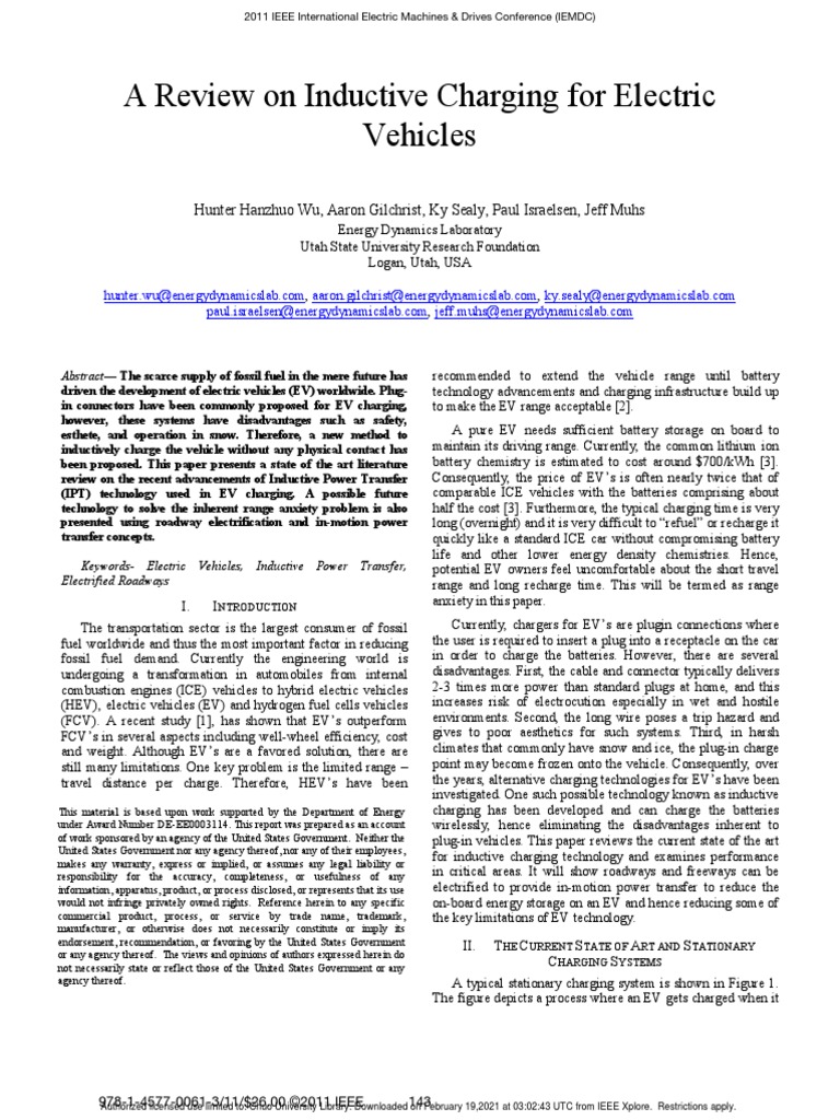 A Review On Inductive Charging For Electric Vehicles | PDF