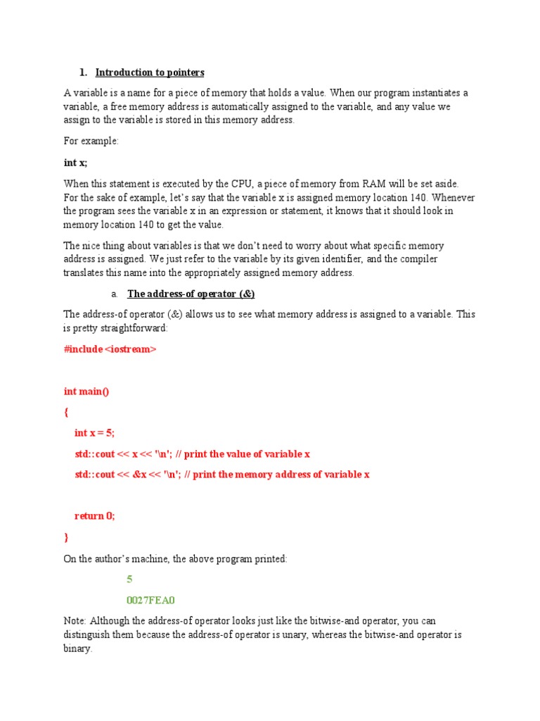 Introduction To Pointers-1 | PDF | Pointer (Computer Programming ...