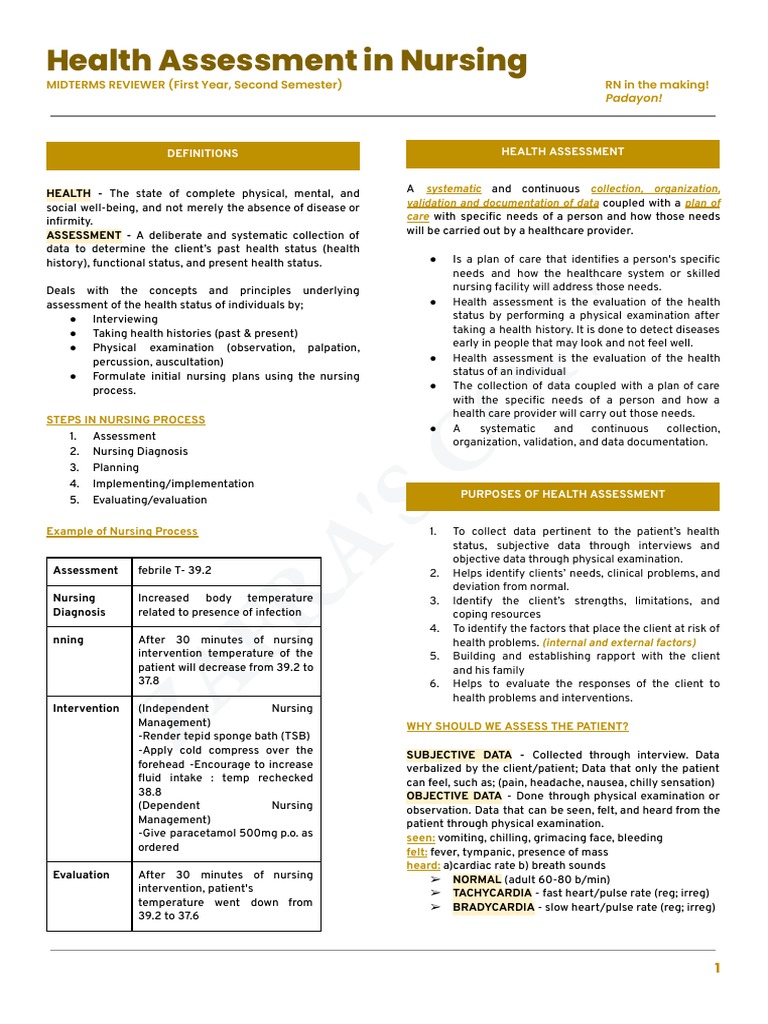 NCM101 Health Assessment | PDF | Physical Examination | Edema