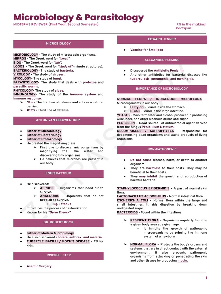 Microbiology & Parasitology Midterm Review | PDF | Vaccines | Infection