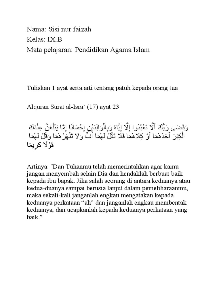 Ayat Al Quran tentang larangan kepada orang tua