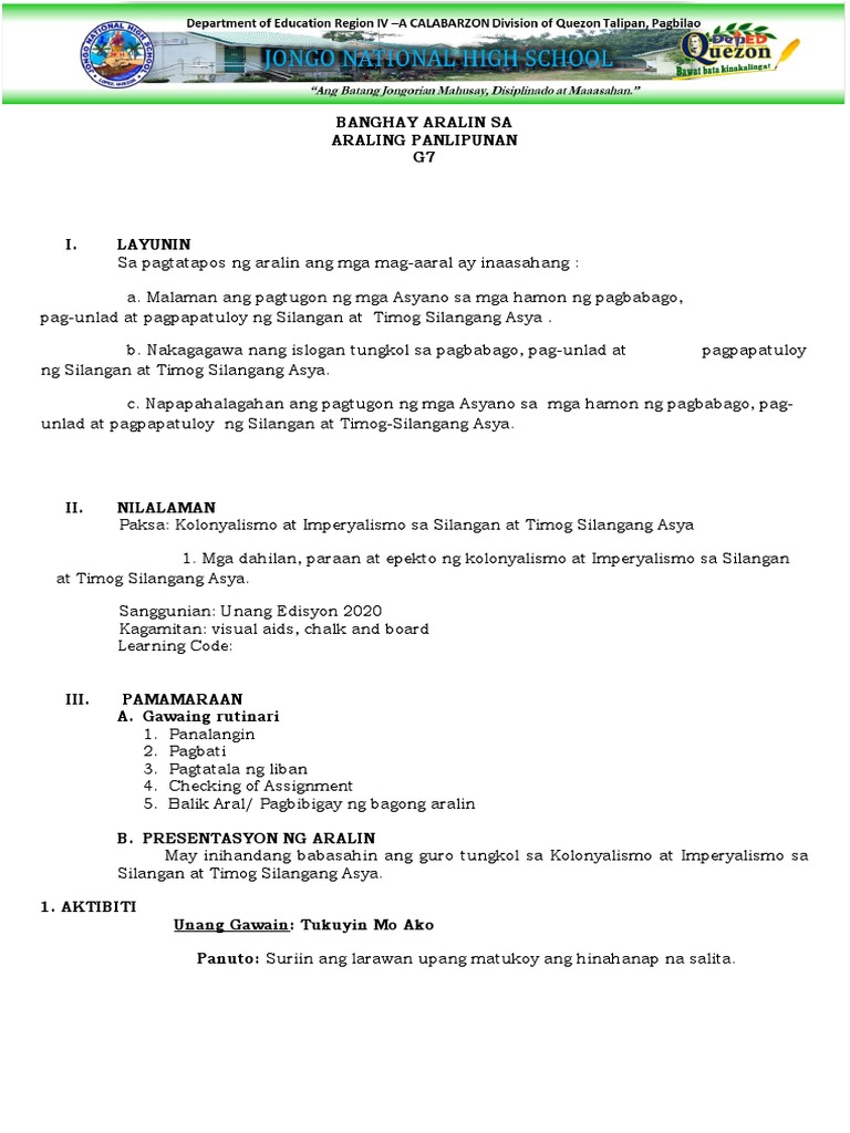 Banghay Aralin Ap G7 | PDF