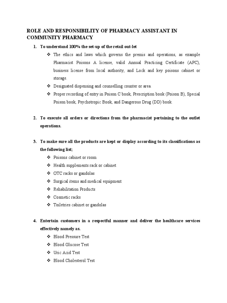 Pharmacy Assistant Roles and Duties | PDF | Pharmacy | Clinical Medicine