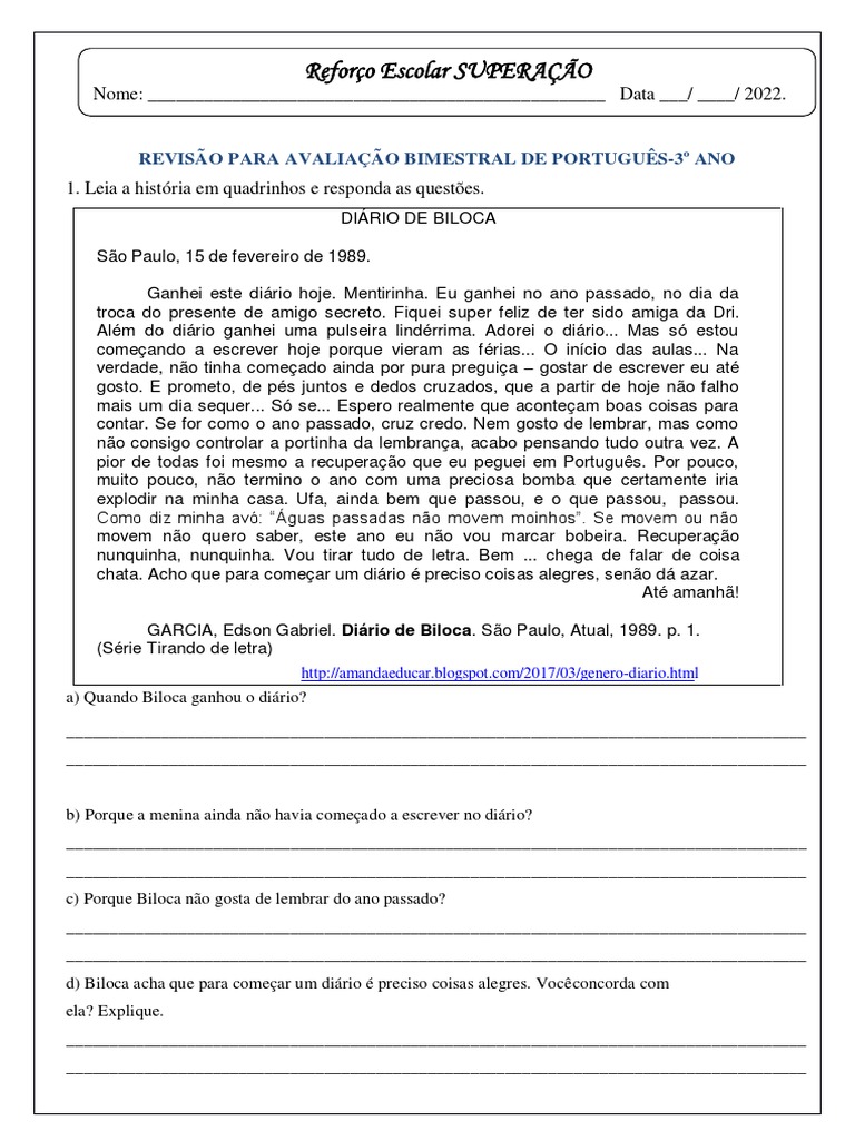 Revisão de Português 3 Ano Novembro | PDF | Gramática | Morfologia ...