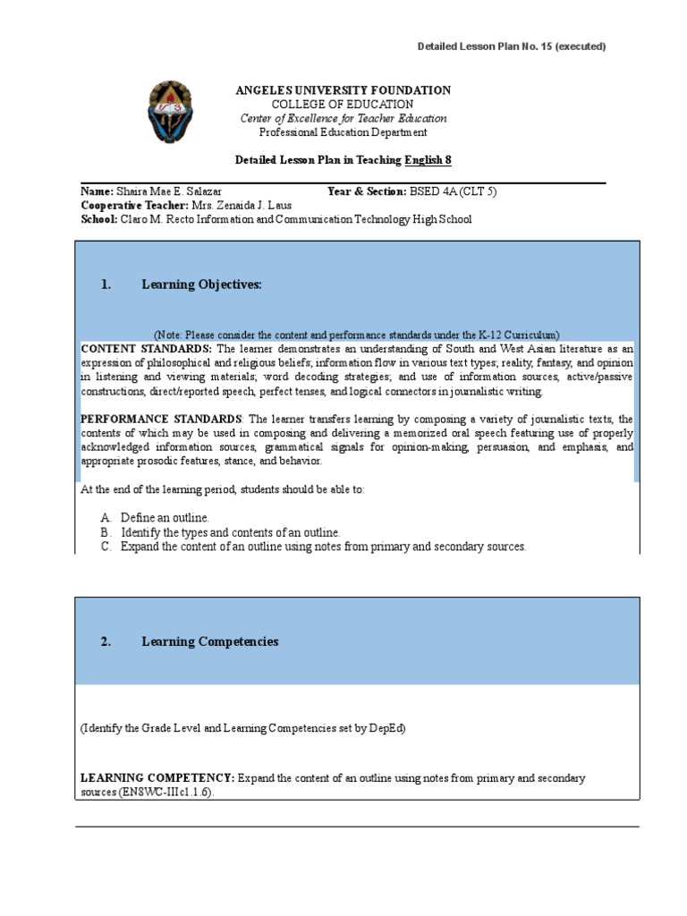 Salazar FS3 DetailedLP#15 (Executed) | PDF | Lesson Plan | Question