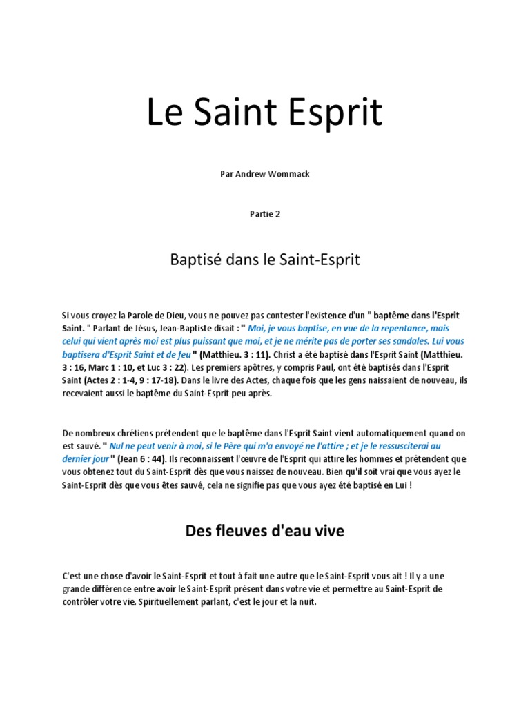 Baptême du Saint-Esprit : Puissance et Vie | PDF | Baptisme | Saint-Esprit