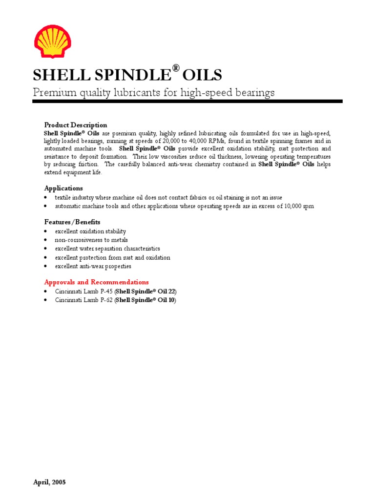 Shell Spindle Oils PDF Lubricant Materials Science
