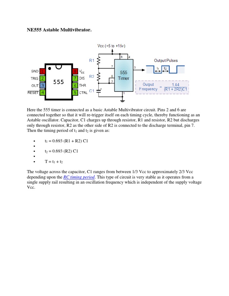 NE555 Astable Multivibrator Circuit Guide | PDF