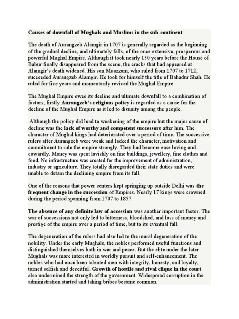 Decline of the Mughal Empire Explained | PDF | Mughal Empire | British Raj