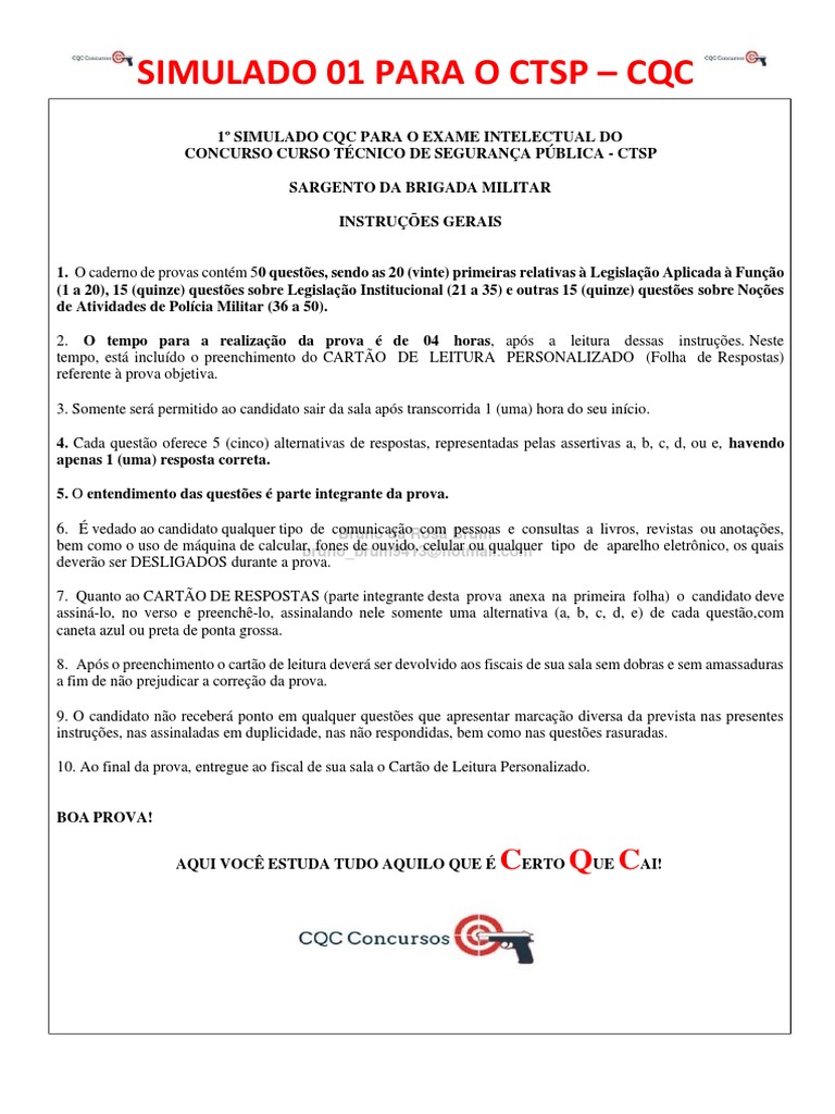 Simulado CQC para Concurso CTSP | PDF | Crimes | Crime e Violência