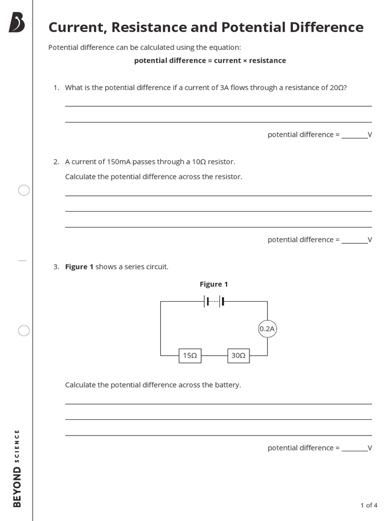 Current, Resistance and Potential Difference PDF Electrical