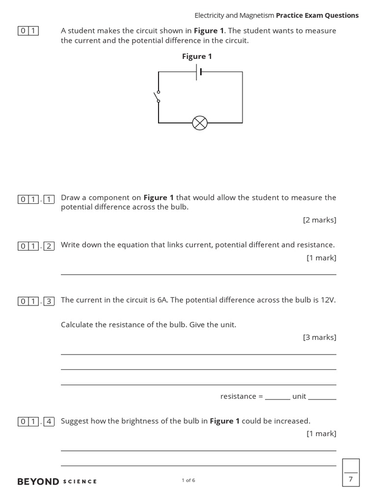 Electricity and Magnetism Exam Questions | PDF