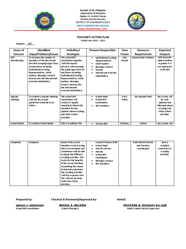 Teachers Action Plan Coordinator PDF