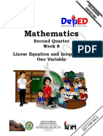 Mathematics: Second Quarter Week 8 Linear Equation and Inequality in One Variable