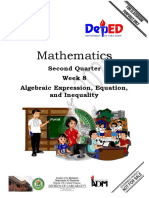 Mathematics: Second Quarter Week 8 Algebraic Expression, Equation, and Inequality