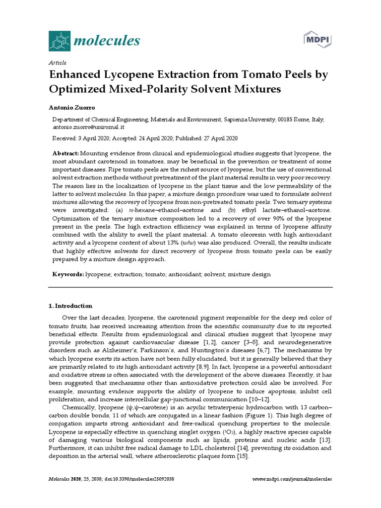 Enhanced Lycopene Extraction From Tomato Peels by PDF Solubility