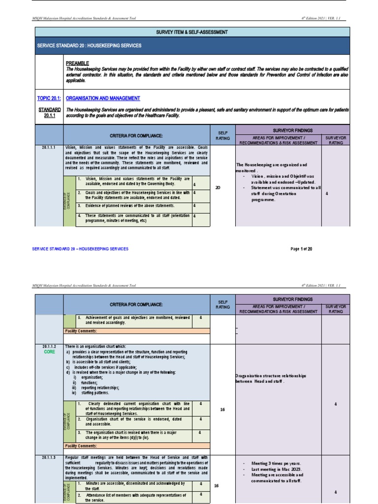 Service Standard 20 Housekeeping Services 1 | PDF | Regulatory ...