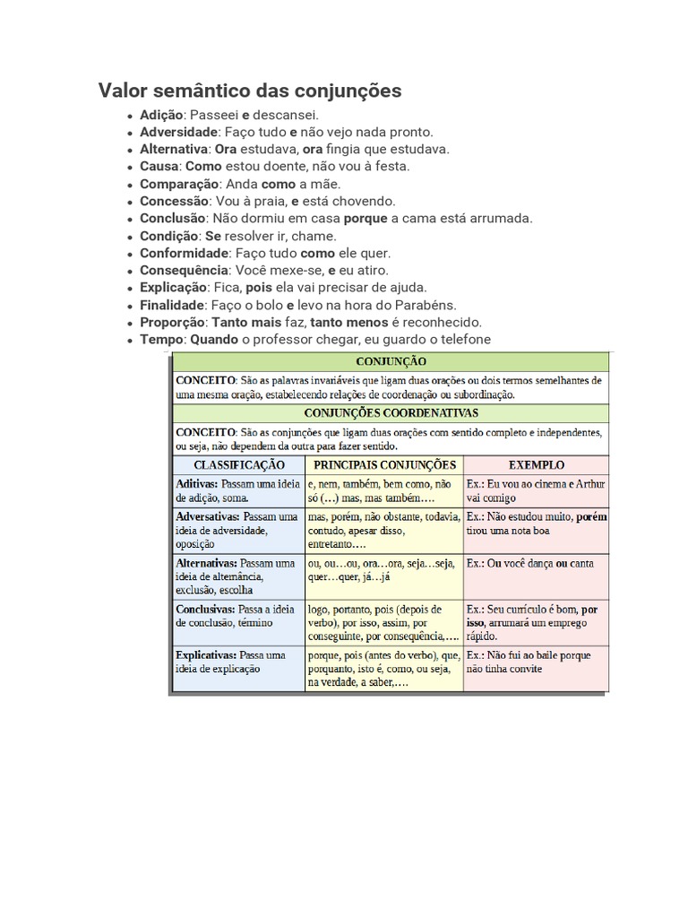 Valor semântico das conjunções | PDF