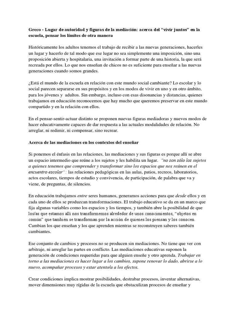 Mediación y autoridad en la educación | PDF | Pensamiento | Violencia