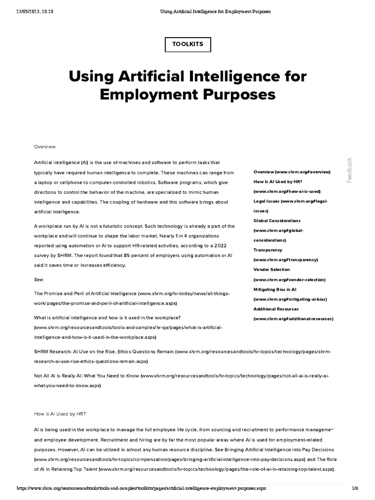 Using Artificial Intelligence For Employment Purposes Pdf