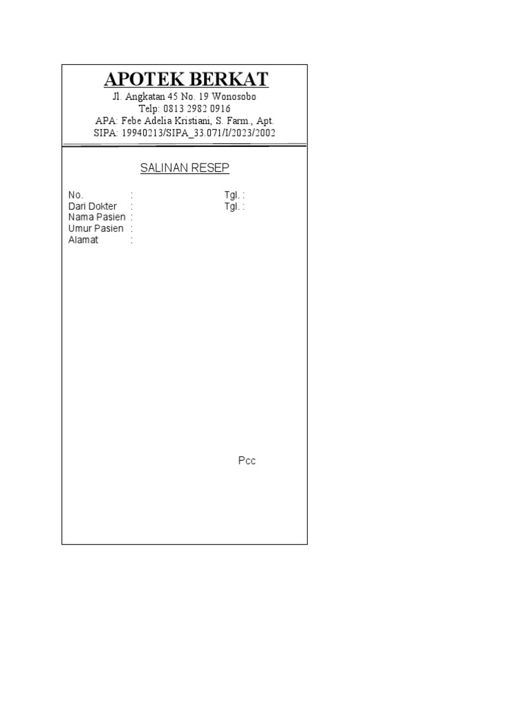 Salinan Resep Apotek Berkat | PDF