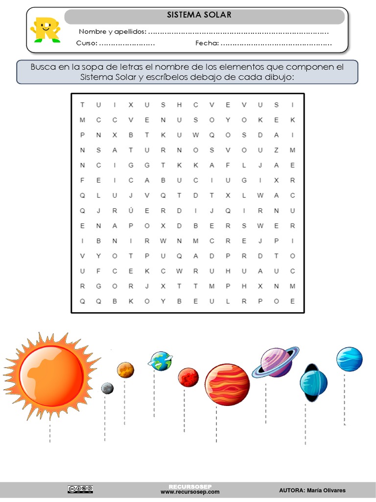 Sopa de Letras del Sistema Solar para Niños | PDF | Deportes y ...