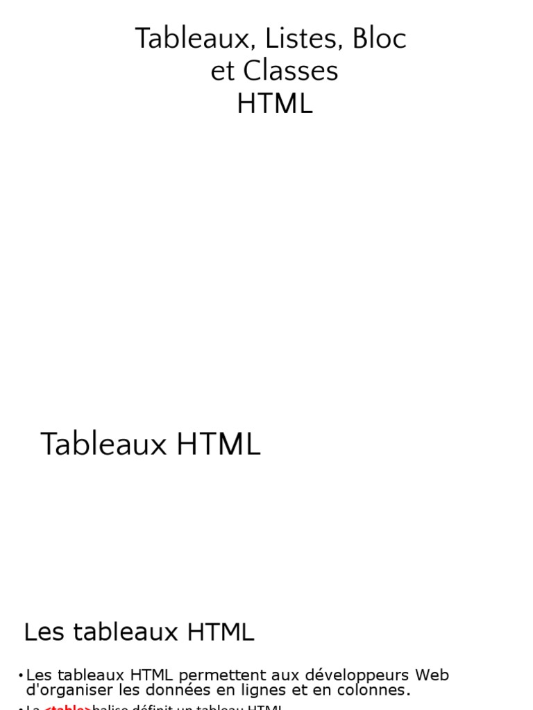 Chapitre 4 Tableaux, Listes, Bloc | PDF | Élément HTML | Html
