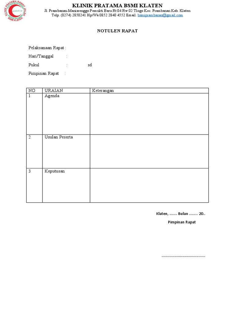 Template Notulen Rapat PDF