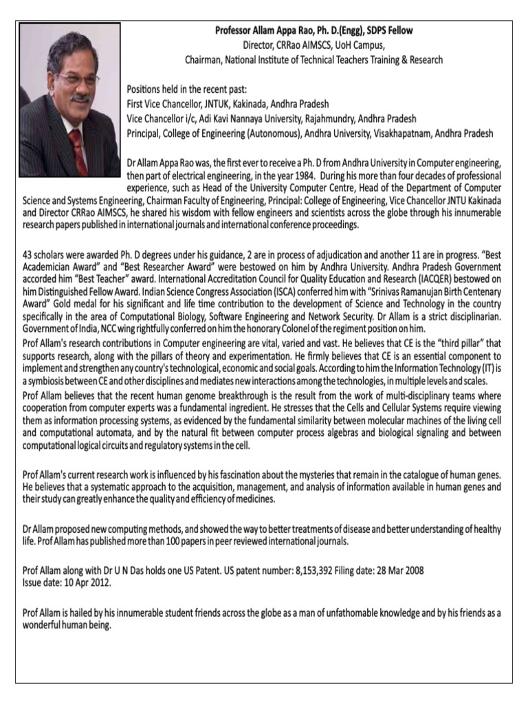 Prof. Allam Appa Rao: A Legacy in Education | PDF | Science