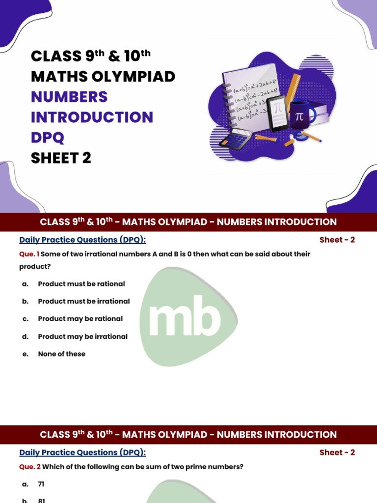 DPQ Sheet - 2 Maths Olympiad Numbers Introduction | PDF | Numbers ...