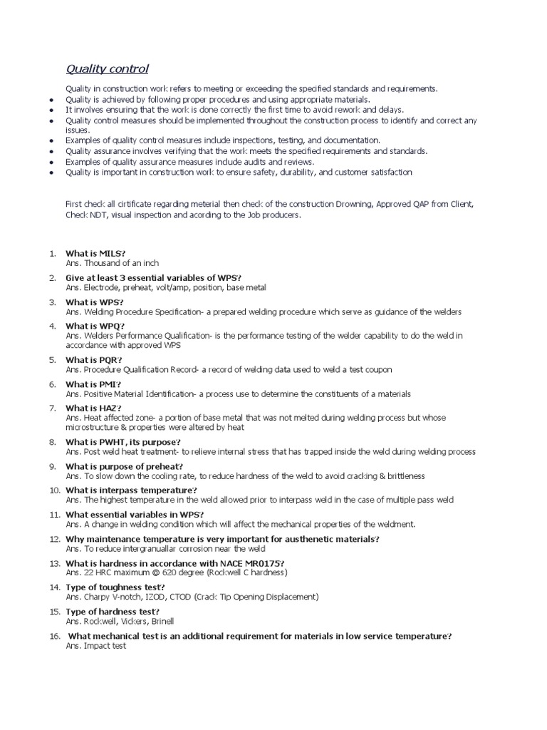 Quality Control | PDF | Welding | Construction