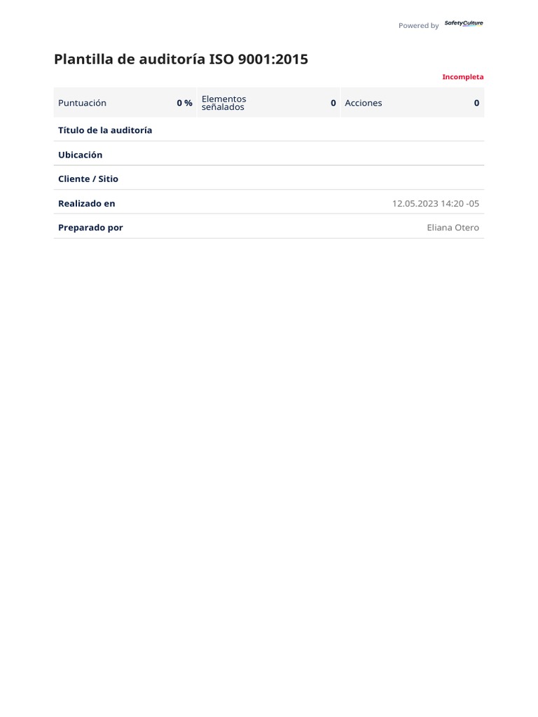 Plantilla de Auditoría ISO 9001 2015 | PDF | Calidad (comercial