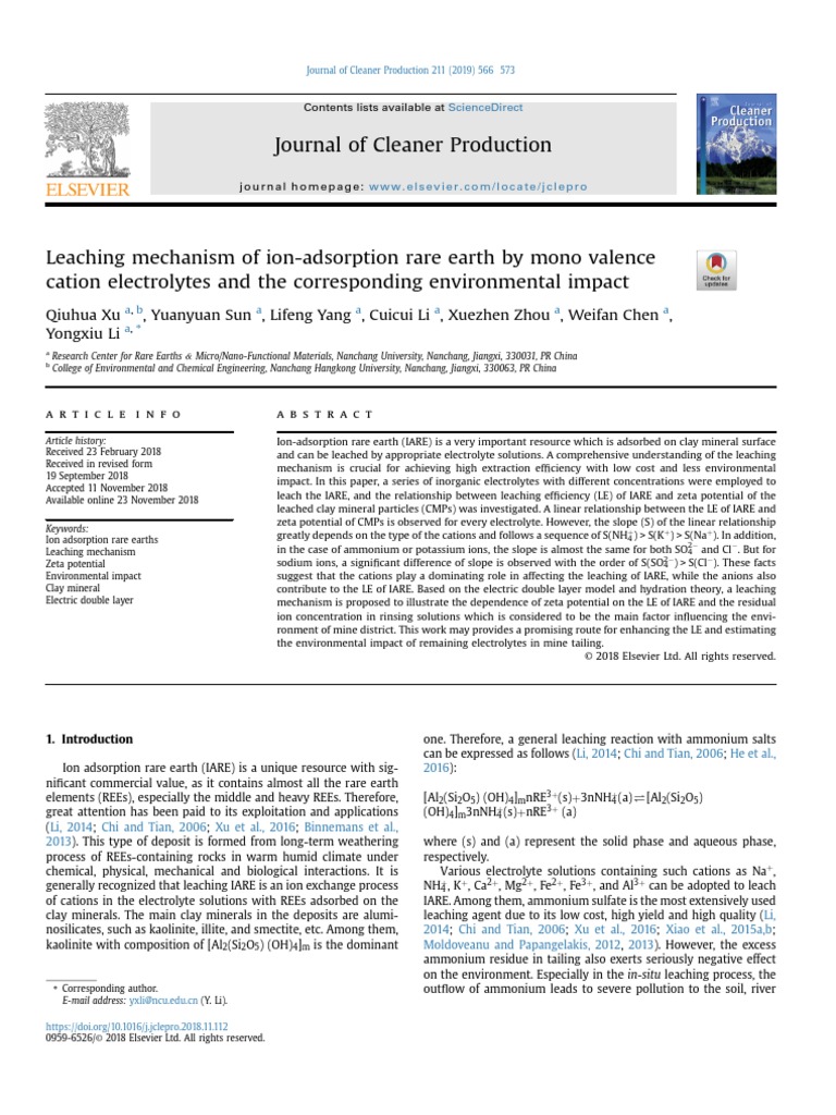 Leaching Mechanism of Ion-Adsorption Rare Earth by Mono Valence | PDF ...