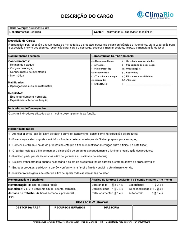 Descrição do Cargo: Auxiliar de Logística | PDF | Logística | Gestão de ...