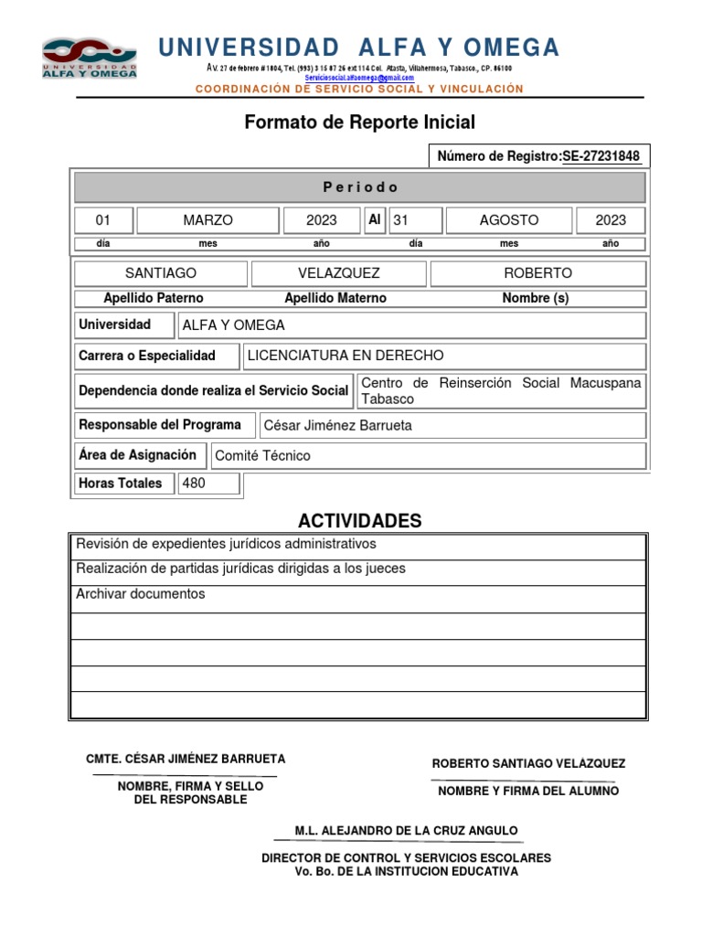 Reporte de Servicio Social Derecho | PDF