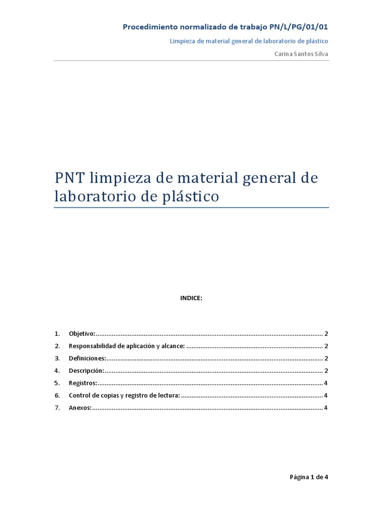 PNT Limpieza Material Plástico Laboratorio | PDF | Detergente ...