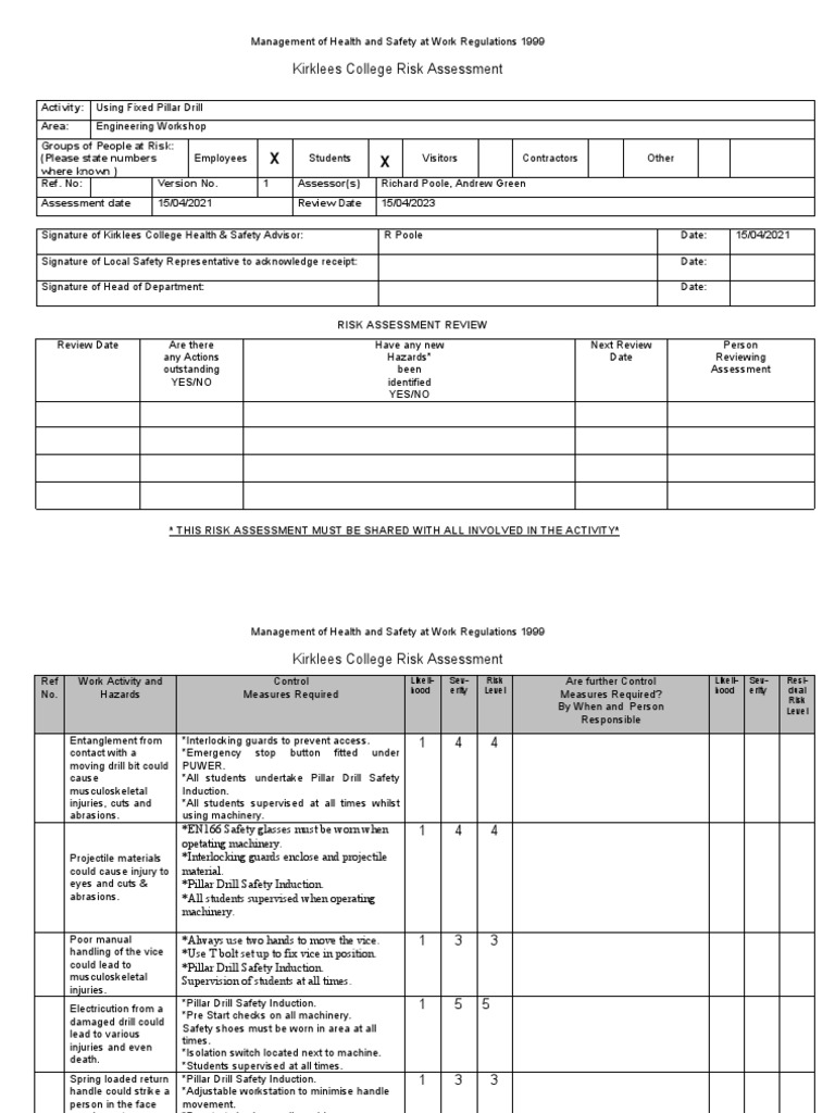 Using Pillar Drill RA Engineering PDF Risk Occupational Safety And Health