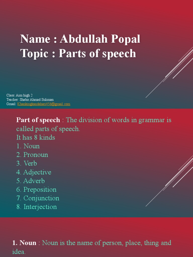 Parts of Speech | PDF