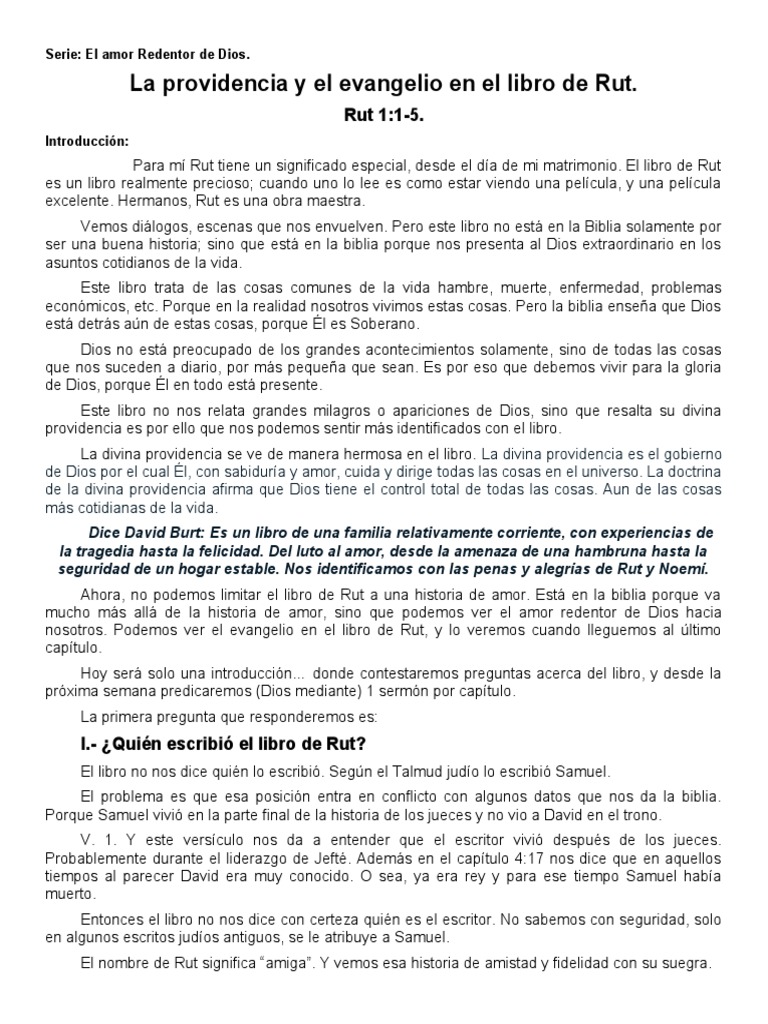 Dios en la Providencia de Rut | PDF | Libro de rut | David